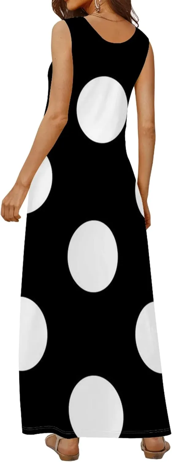Women's Maxi Dress Summer Polka Dot Dress Sleeveless Long Flowing Sundress Casual Bohemian Beach Maxi Dress