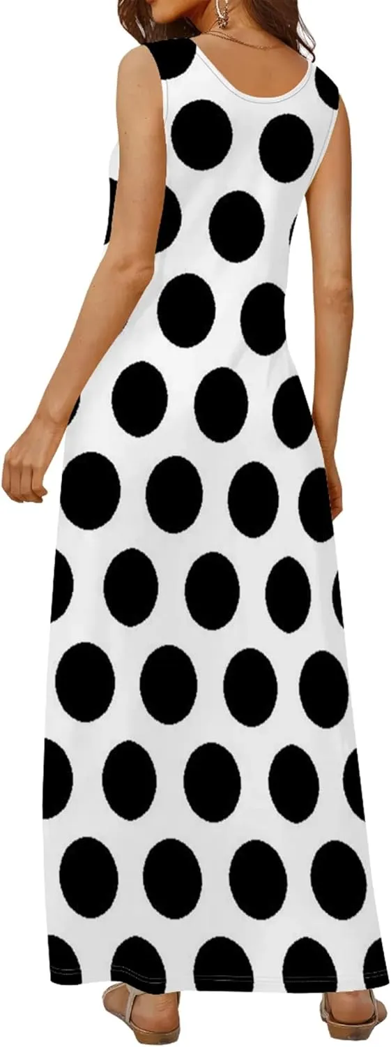 Women's Maxi Dress Summer Polka Dot Dress Sleeveless Long Flowing Sundress Casual Bohemian Beach Maxi Dress