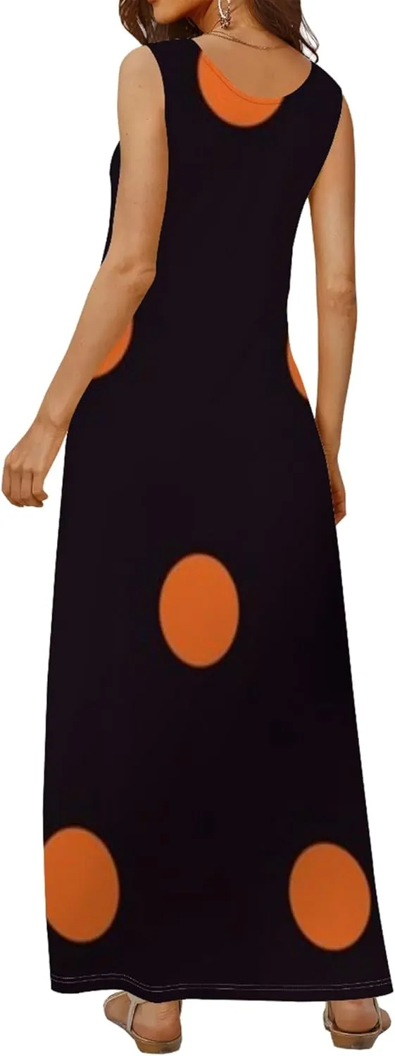 Women's Maxi Dress Summer Polka Dot Dress Sleeveless Long Flowing Sundress Casual Bohemian Beach Maxi Dress