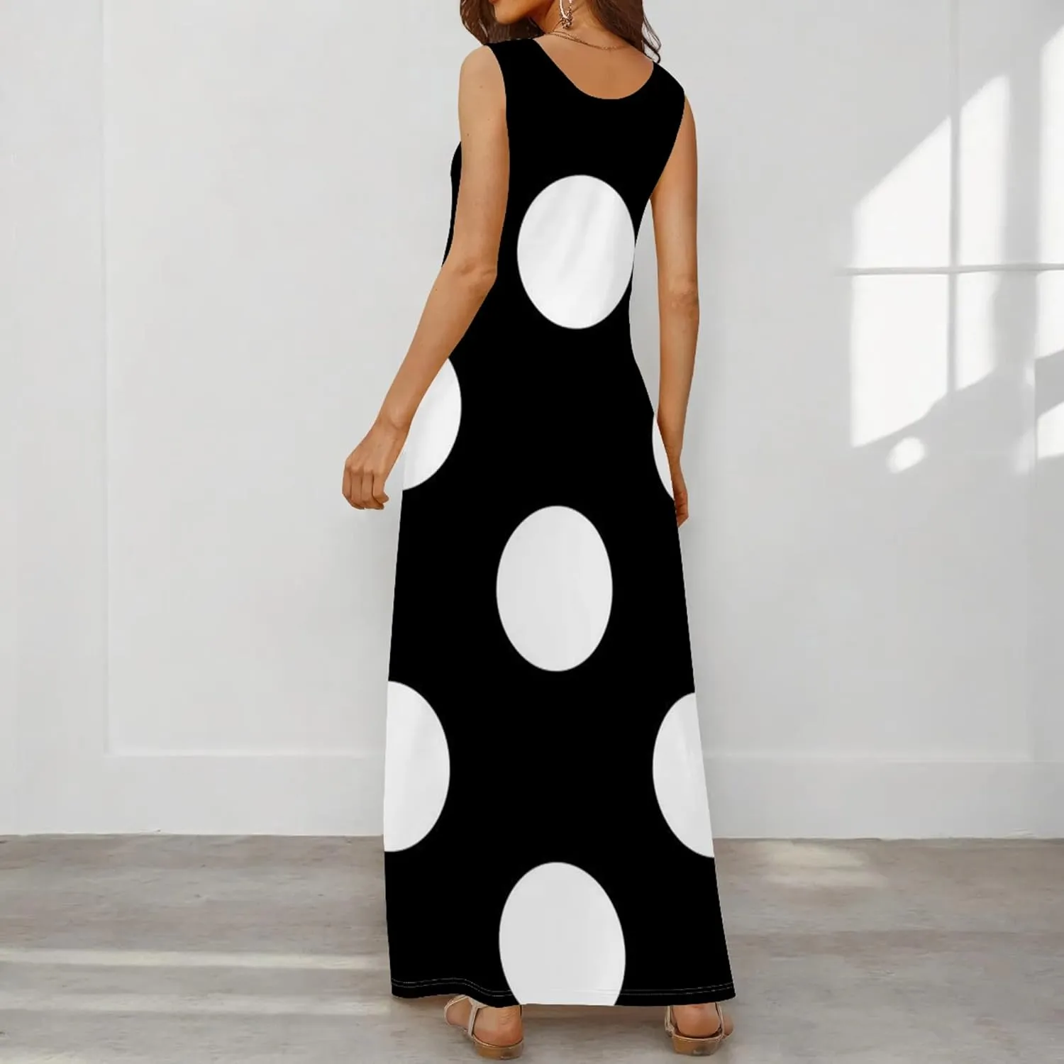 Women's Maxi Dress Summer Polka Dot Dress Sleeveless Long Flowing Sundress Casual Bohemian Beach Maxi Dress