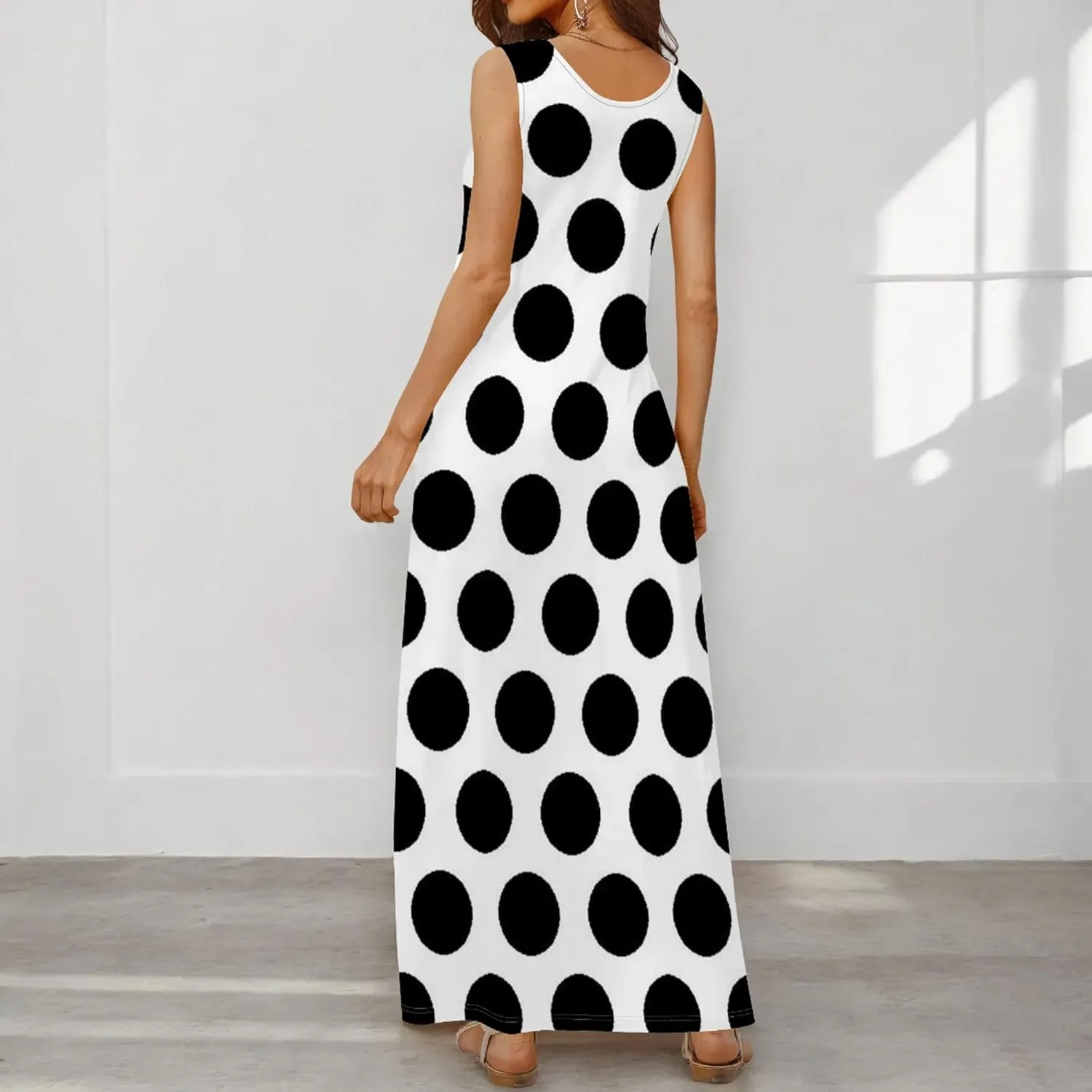 Women's Maxi Dress Summer Polka Dot Dress Sleeveless Long Flowing Sundress Casual Bohemian Beach Maxi Dress