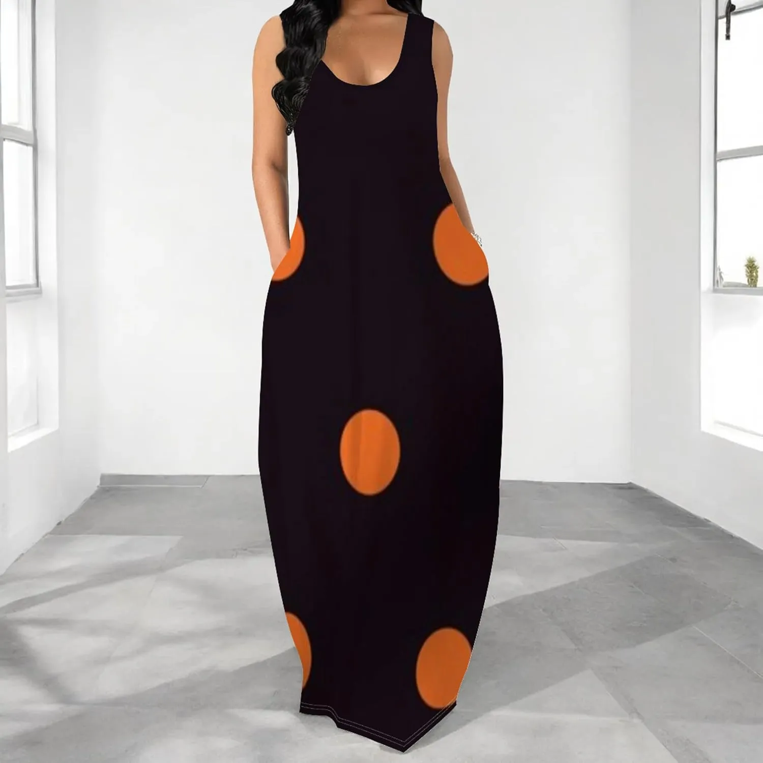 Women's Maxi Dress Summer Polka Dot Dress Sleeveless Long Flowing Sundress Casual Bohemian Beach Maxi Dress