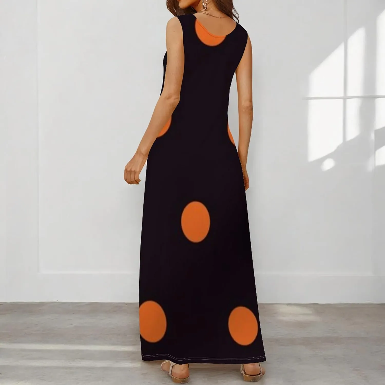 Women's Maxi Dress Summer Polka Dot Dress Sleeveless Long Flowing Sundress Casual Bohemian Beach Maxi Dress