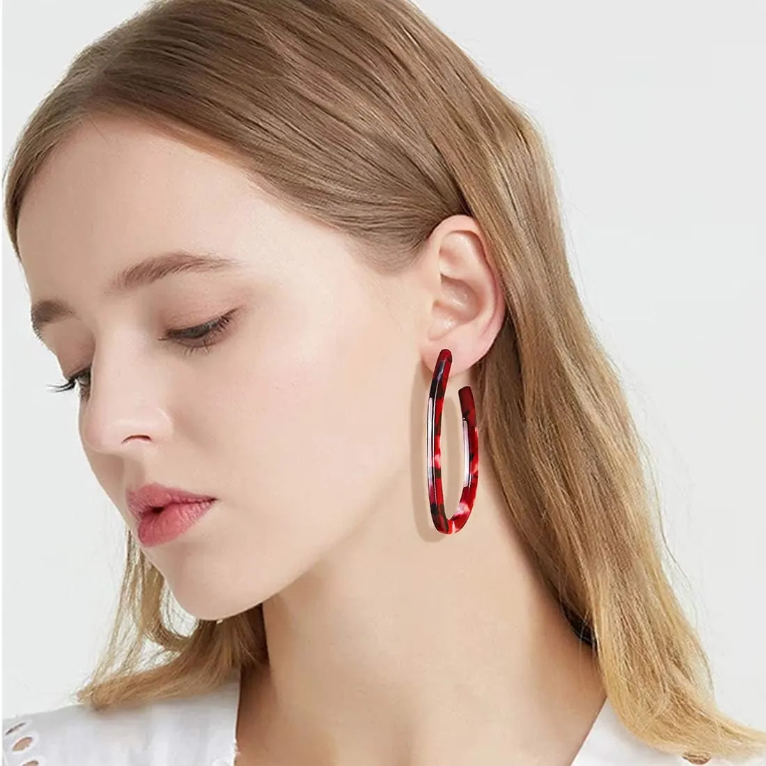 Womens Mottled Hoop Earrings Bohemia Acrylic Resin Hoops Stud Earrings