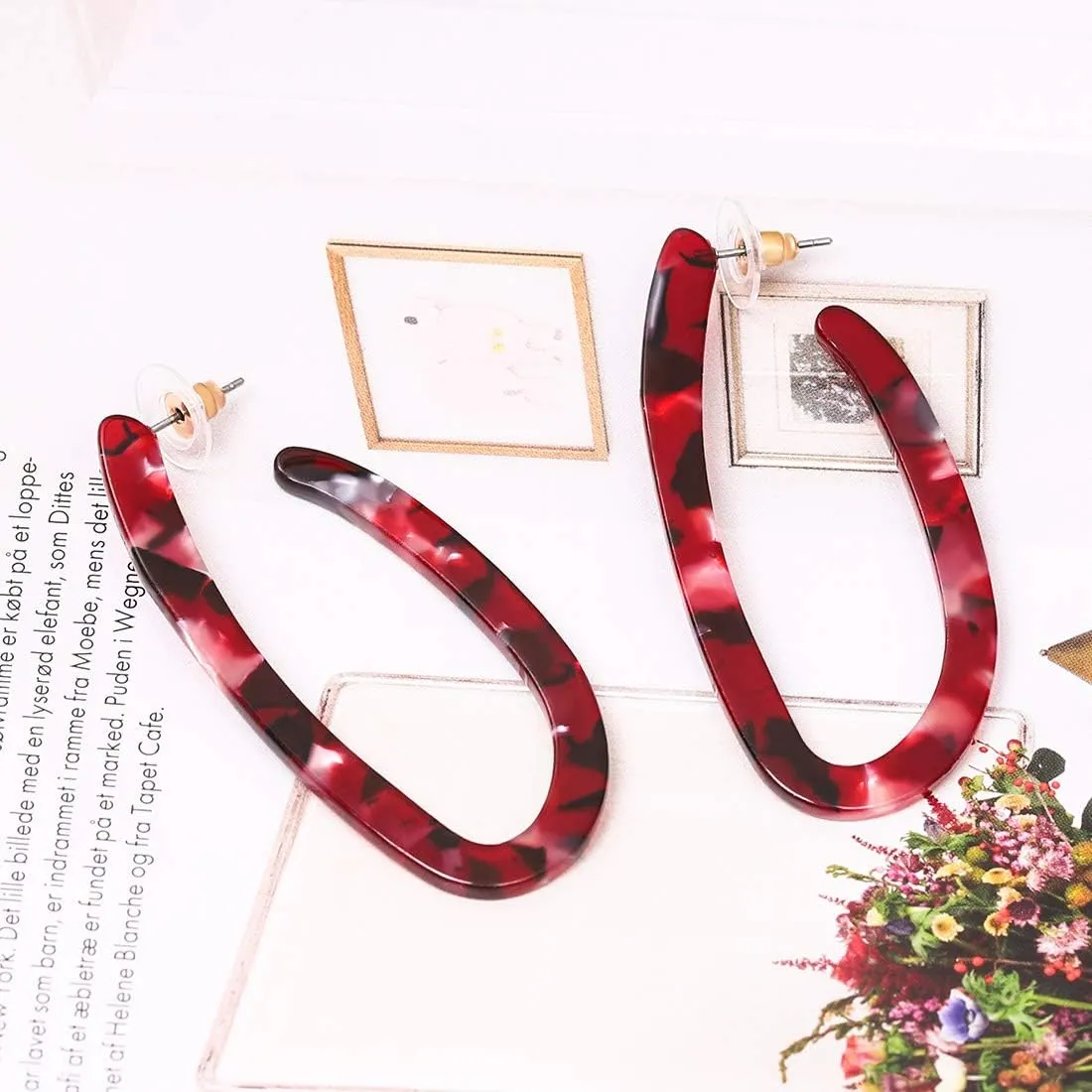 Womens Mottled Hoop Earrings Bohemia Acrylic Resin Hoops Stud Earrings