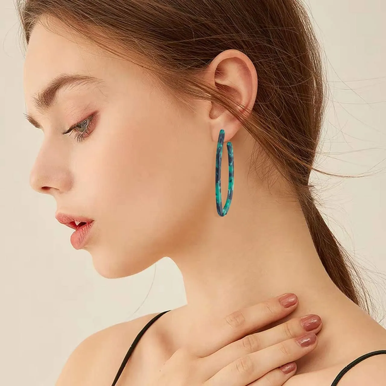 Womens Mottled Hoop Earrings Bohemia Acrylic Resin Hoops Stud Earrings