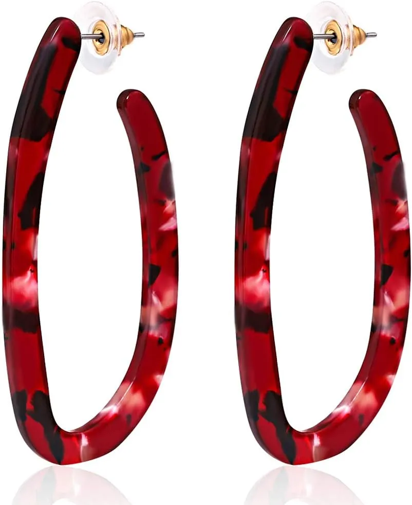 Womens Mottled Hoop Earrings Bohemia Acrylic Resin Hoops Stud Earrings