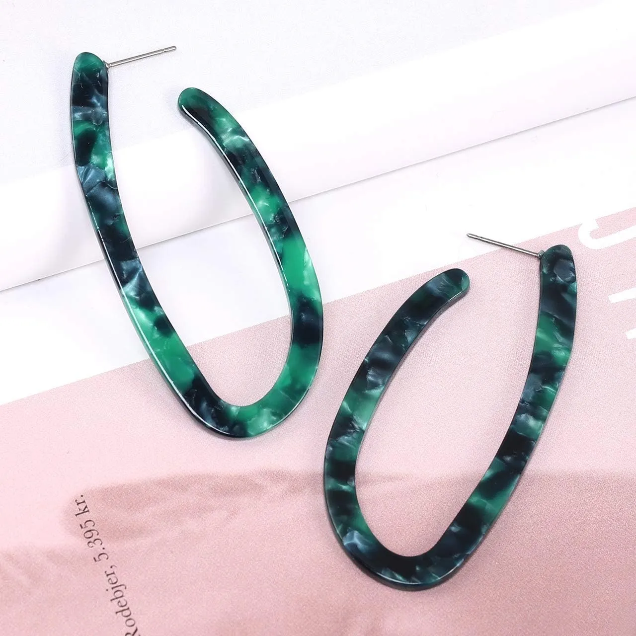Womens Mottled Hoop Earrings Bohemia Acrylic Resin Hoops Stud Earrings