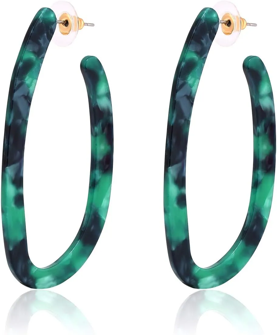 Womens Mottled Hoop Earrings Bohemia Acrylic Resin Hoops Stud Earrings