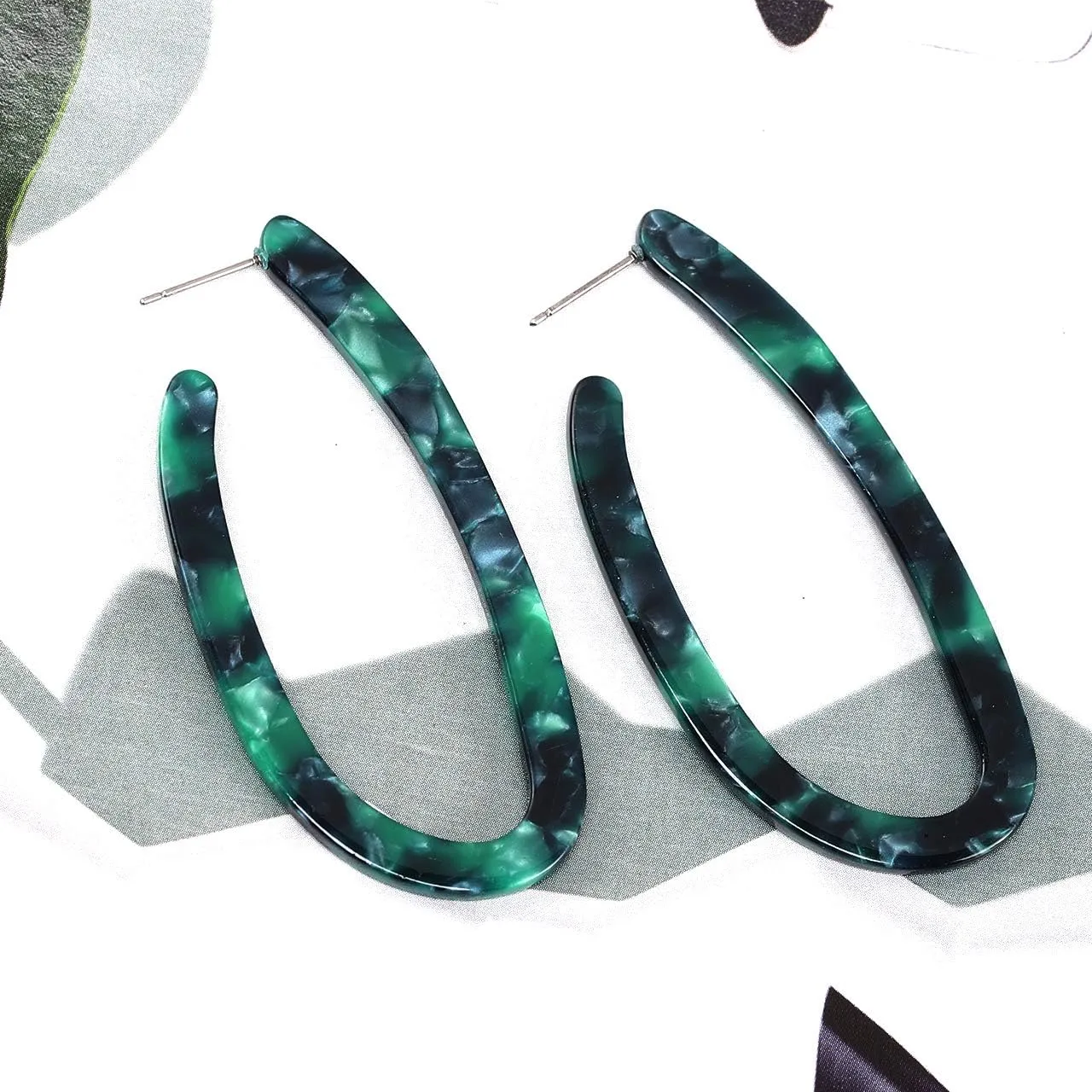 Womens Mottled Hoop Earrings Bohemia Acrylic Resin Hoops Stud Earrings
