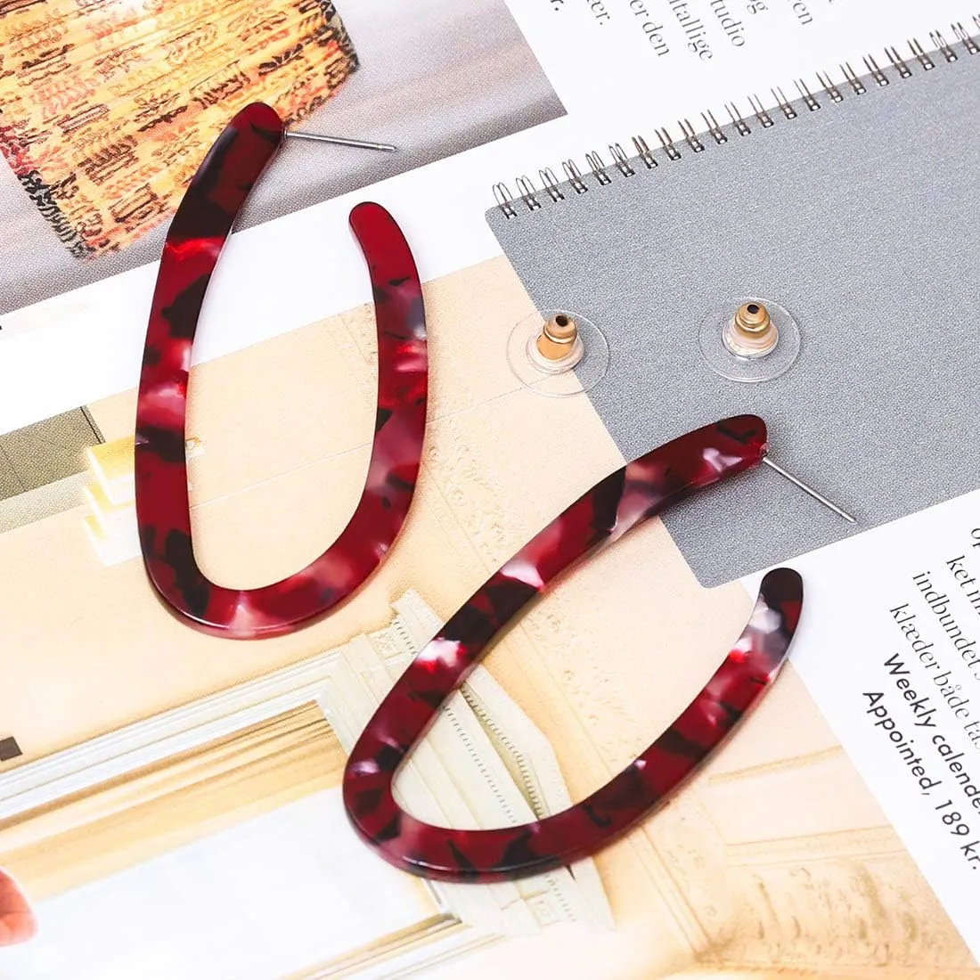 Womens Mottled Hoop Earrings Bohemia Acrylic Resin Hoops Stud Earrings