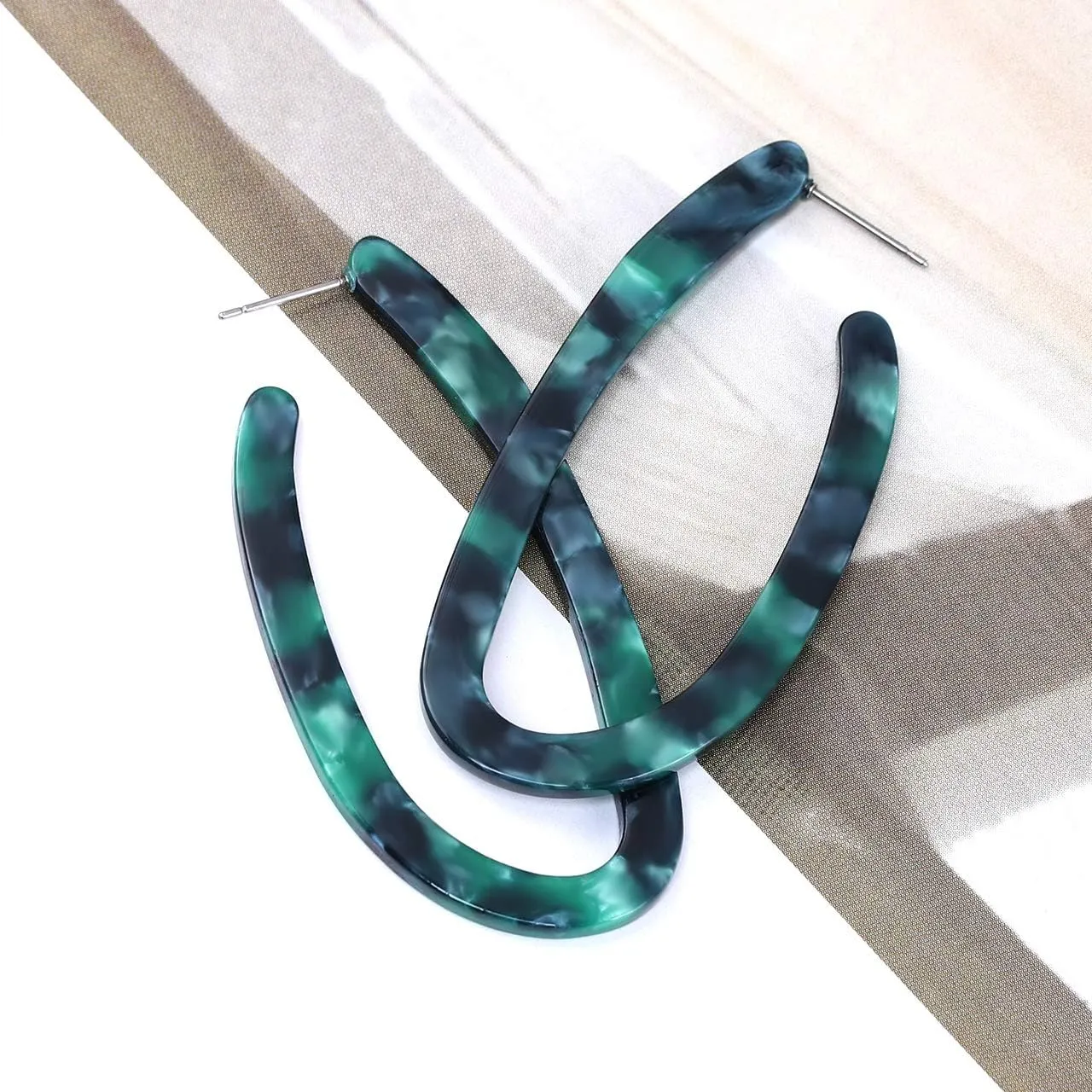 Womens Mottled Hoop Earrings Bohemia Acrylic Resin Hoops Stud Earrings