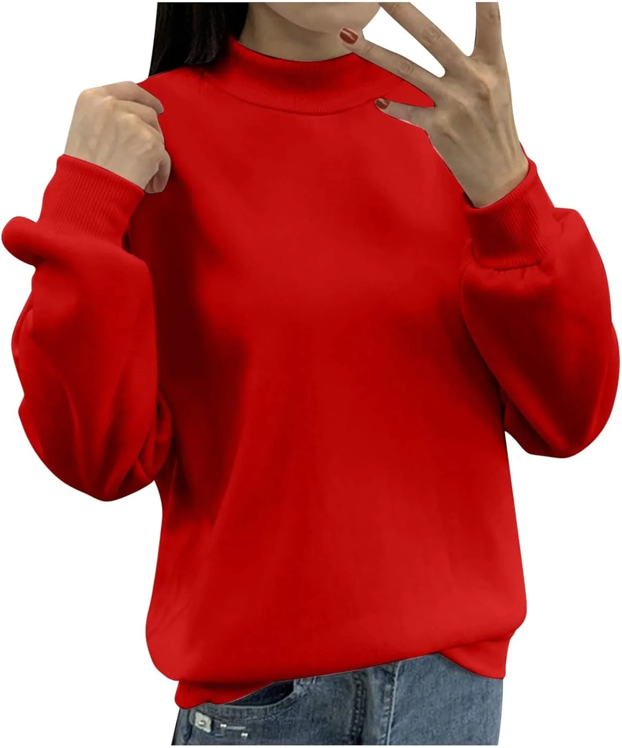 Women's Oversized Round Neck Sweatshirts Long Sleeve Turtleneck Sweatshirt Fall Classic Pullover Tops