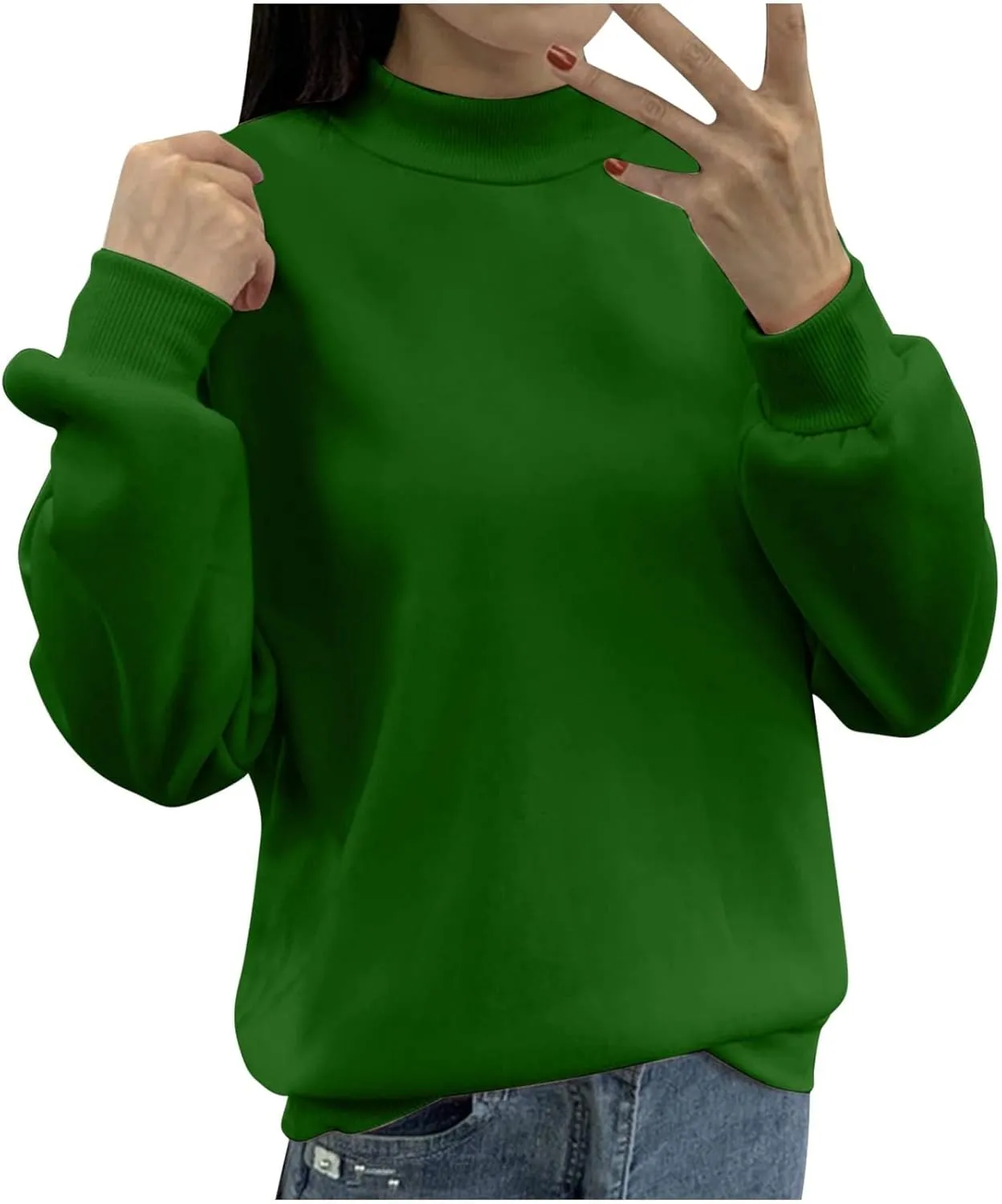 Women's Oversized Round Neck Sweatshirts Long Sleeve Turtleneck Sweatshirt Fall Classic Pullover Tops