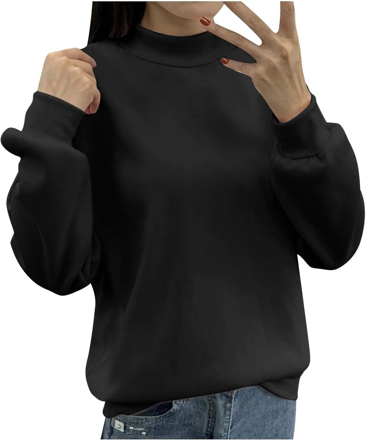 Women's Oversized Round Neck Sweatshirts Long Sleeve Turtleneck Sweatshirt Fall Classic Pullover Tops