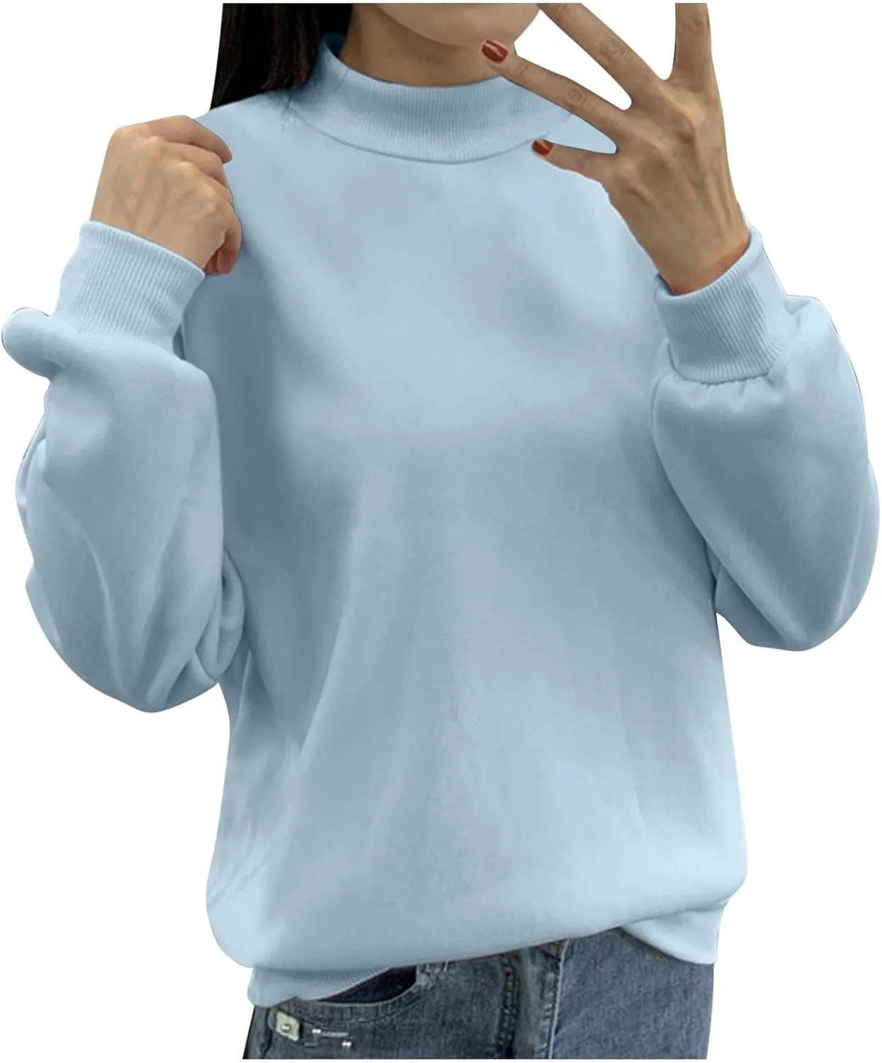 Women's Oversized Round Neck Sweatshirts Long Sleeve Turtleneck Sweatshirt Fall Classic Pullover Tops