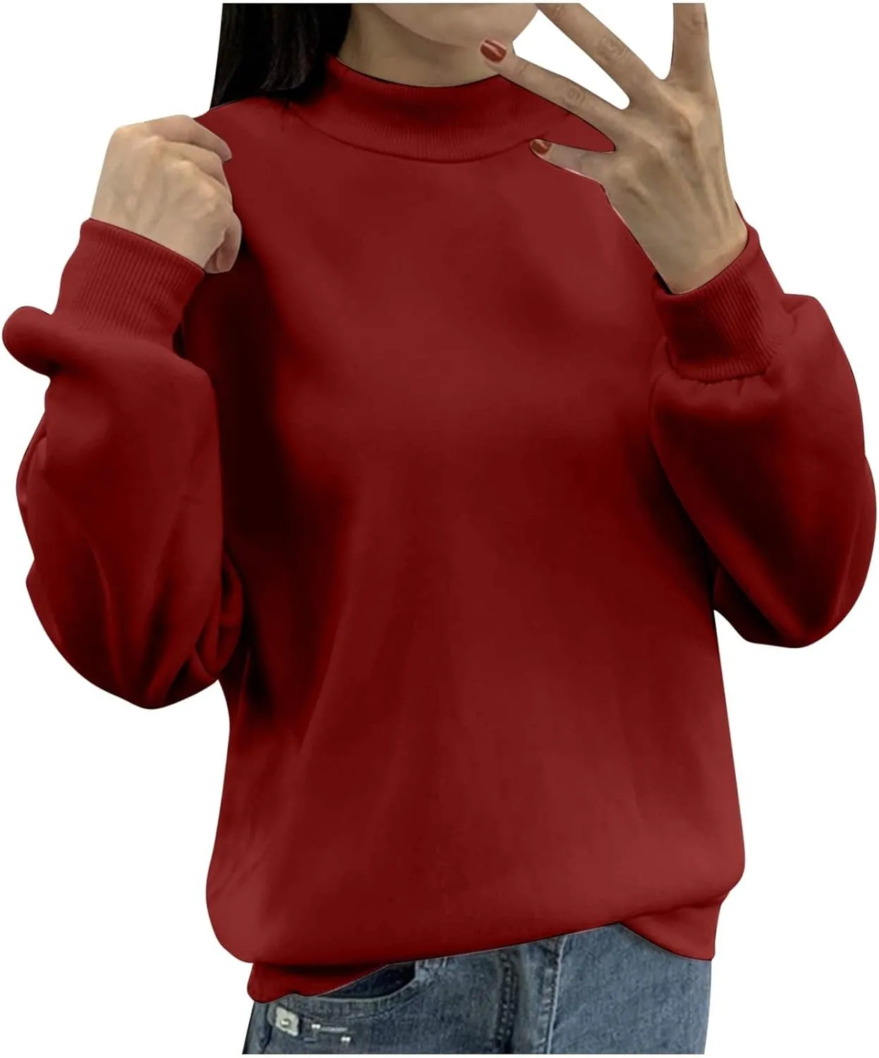 Women's Oversized Round Neck Sweatshirts Long Sleeve Turtleneck Sweatshirt Fall Classic Pullover Tops