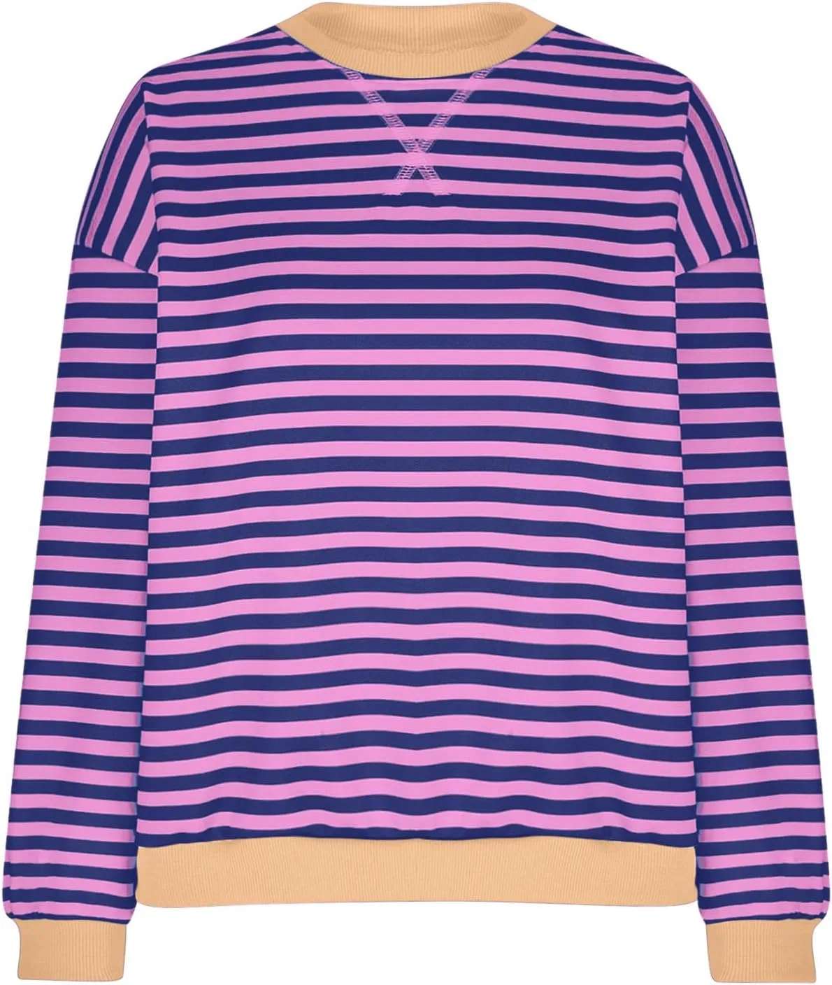 Women's Oversized Striped Color Block Sweatshirts Tops Long Sleeve Crewneck Baggy Y2k Preppy Pullover Shirt Blouse