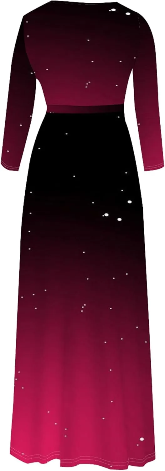 Women's Plus Size Summer Dress Sexy V Neck Midi Dress Floral Flowing Maxi Dress Ombre Casual Sundress with Belt