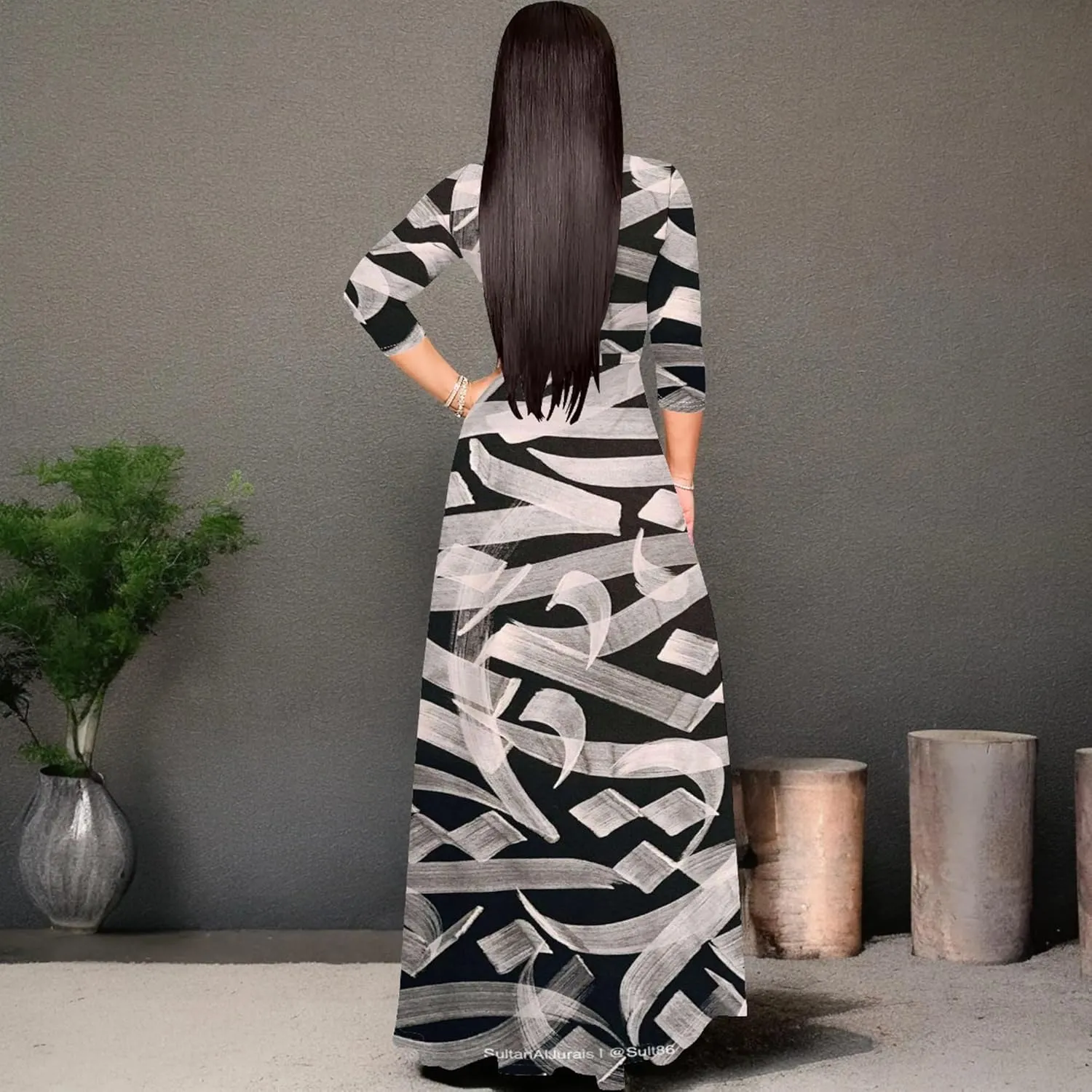 Women's Plus Size Summer Dress Sexy V Neck Midi Dress Floral Flowing Maxi Dress Ombre Casual Sundress with Belt