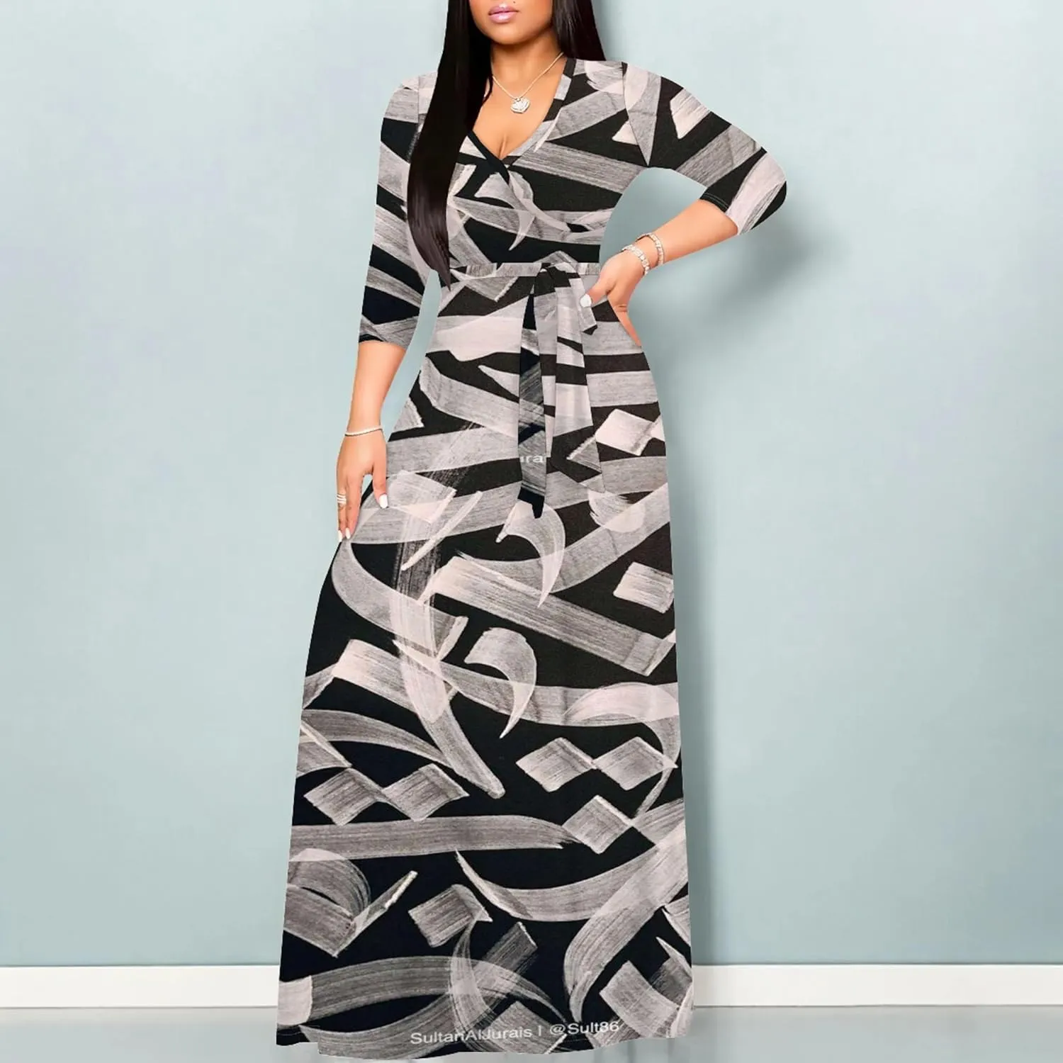 Women's Plus Size Summer Dress Sexy V Neck Midi Dress Floral Flowing Maxi Dress Ombre Casual Sundress with Belt