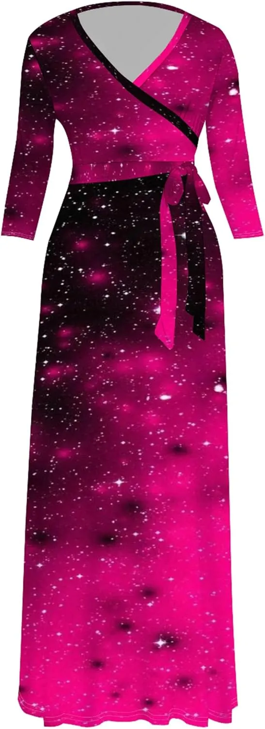 Women's Plus Size Summer Dress Sexy V Neck Midi Dress Floral Flowing Maxi Dress Ombre Casual Sundress with Belt