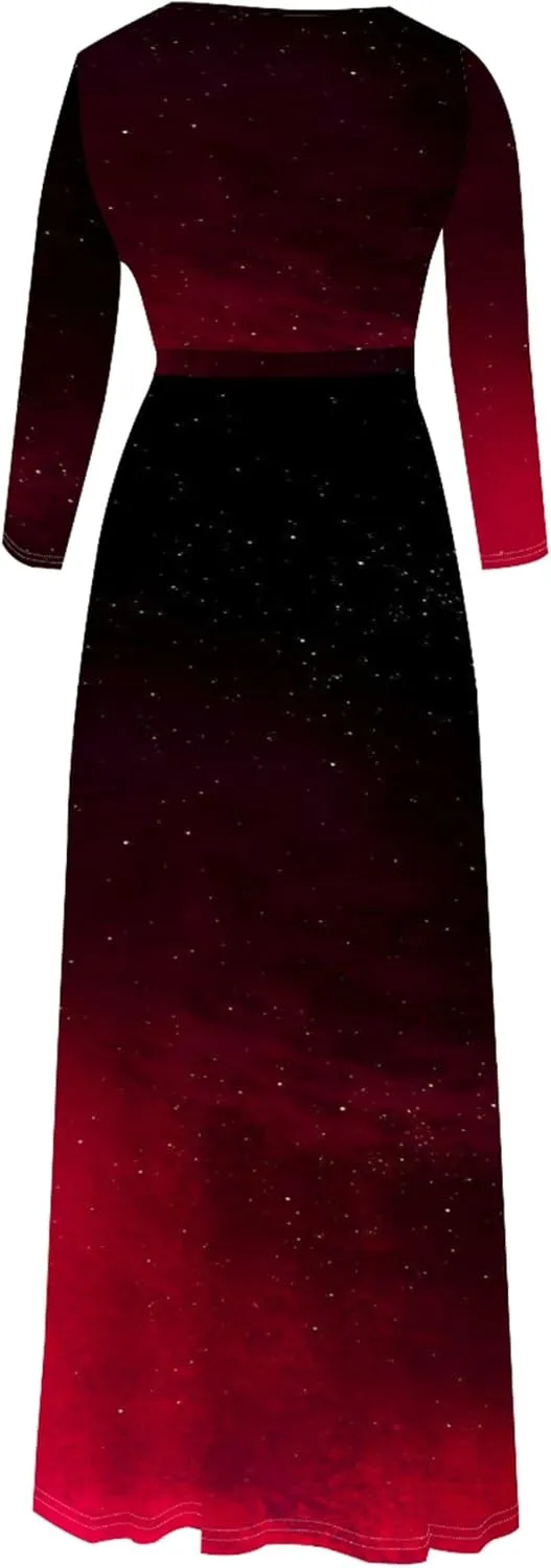 Women's Plus Size Summer Dress Sexy V Neck Midi Dress Floral Flowing Maxi Dress Ombre Casual Sundress with Belt
