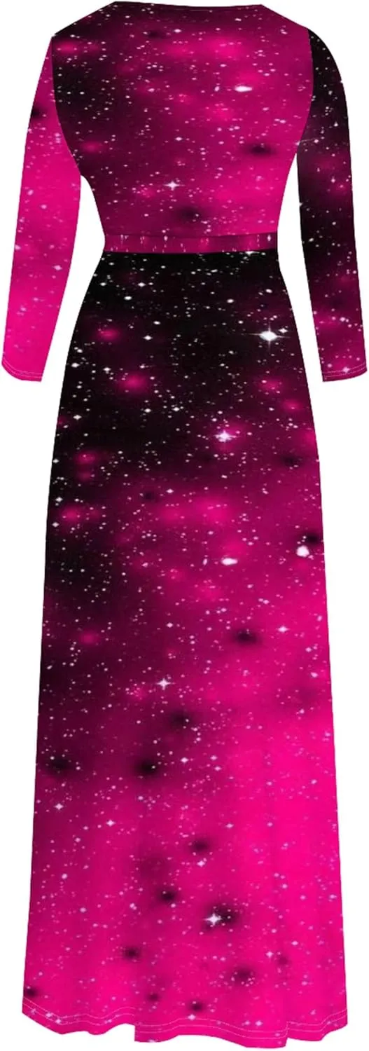 Women's Plus Size Summer Dress Sexy V Neck Midi Dress Floral Flowing Maxi Dress Ombre Casual Sundress with Belt