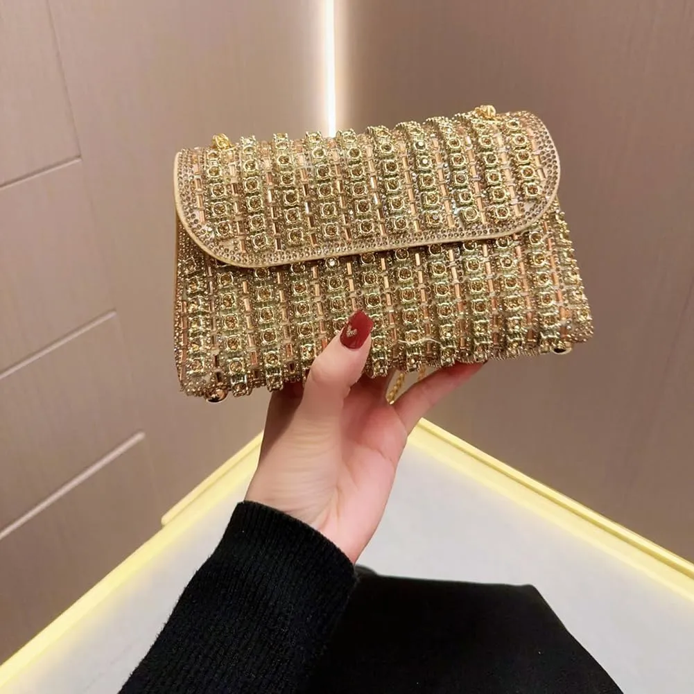 Women's Rhinestone Clutch Purse with Chain Crystal Shoulder Evening Bag Bling Crossbody Bag for Wedding Bridal