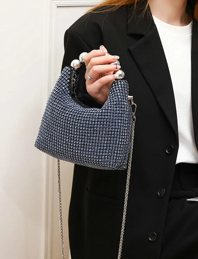Womens Rhinestone Purse Sparkly Evening Bag Clutch with Chain Crossbody Shoulder Handbags for Party Wedding