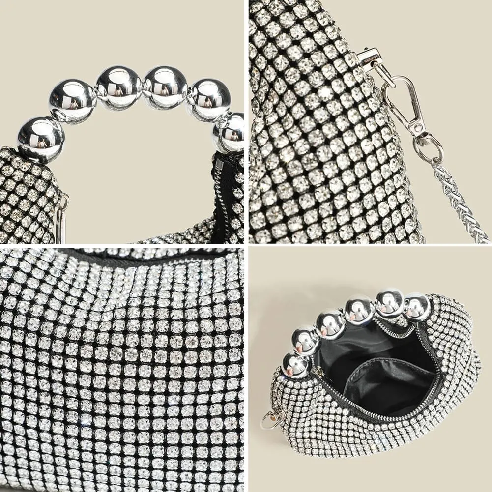 Womens Rhinestone Purse Sparkly Evening Bag Clutch with Chain Crossbody Shoulder Handbags for Party Wedding