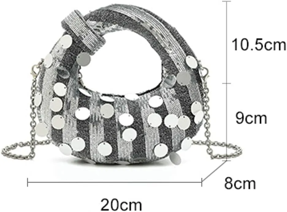 Womens Sequin Purse Evening Wristlet Clutch Small Crossbody Shoulder Bag with Chain Crescent Handbags for Party