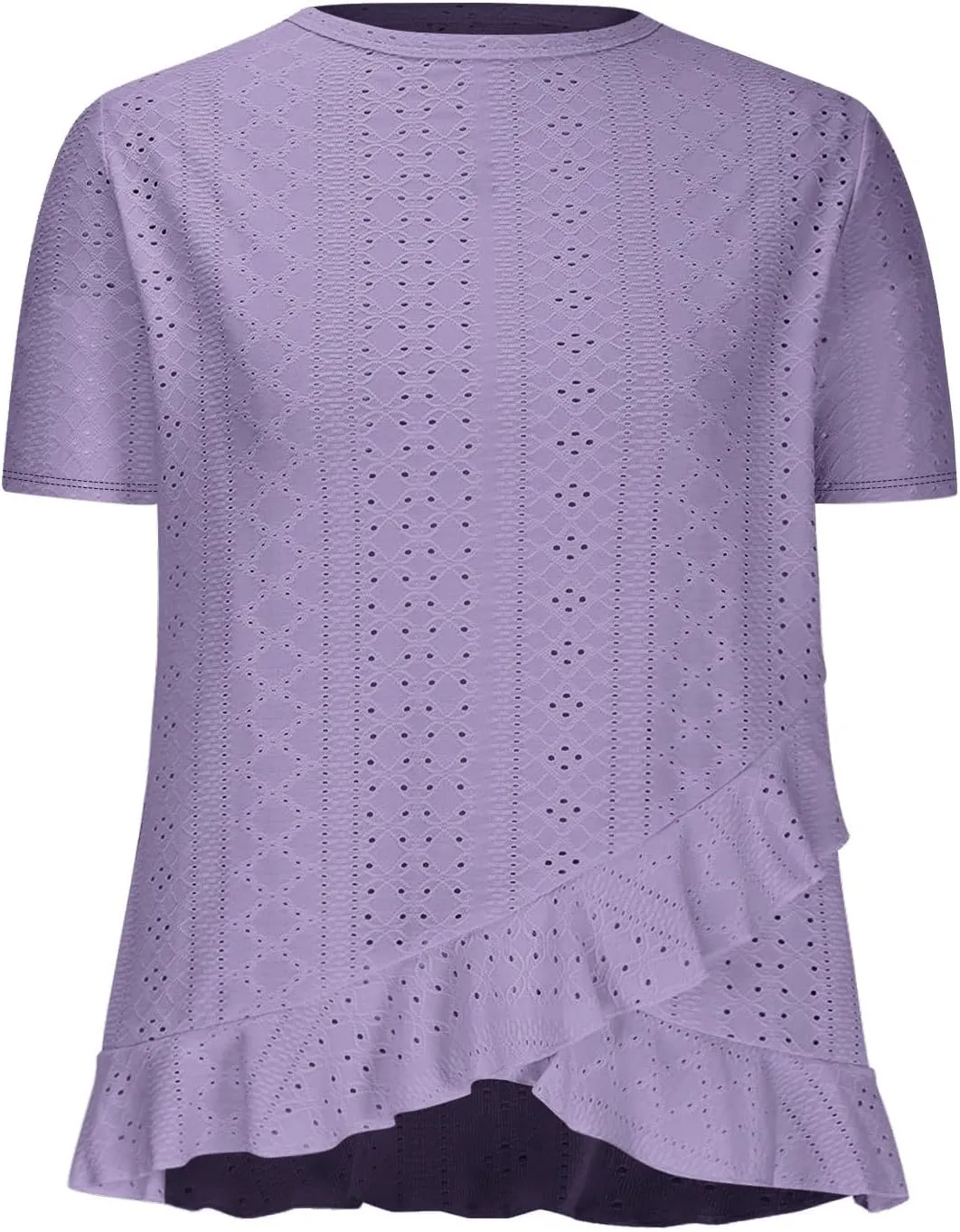 Womens Short Sleeve Eyelet Tops Summer Wrap Ruffled Hem Shirts Trendy Casual Dressy Blouse Boho Outfits