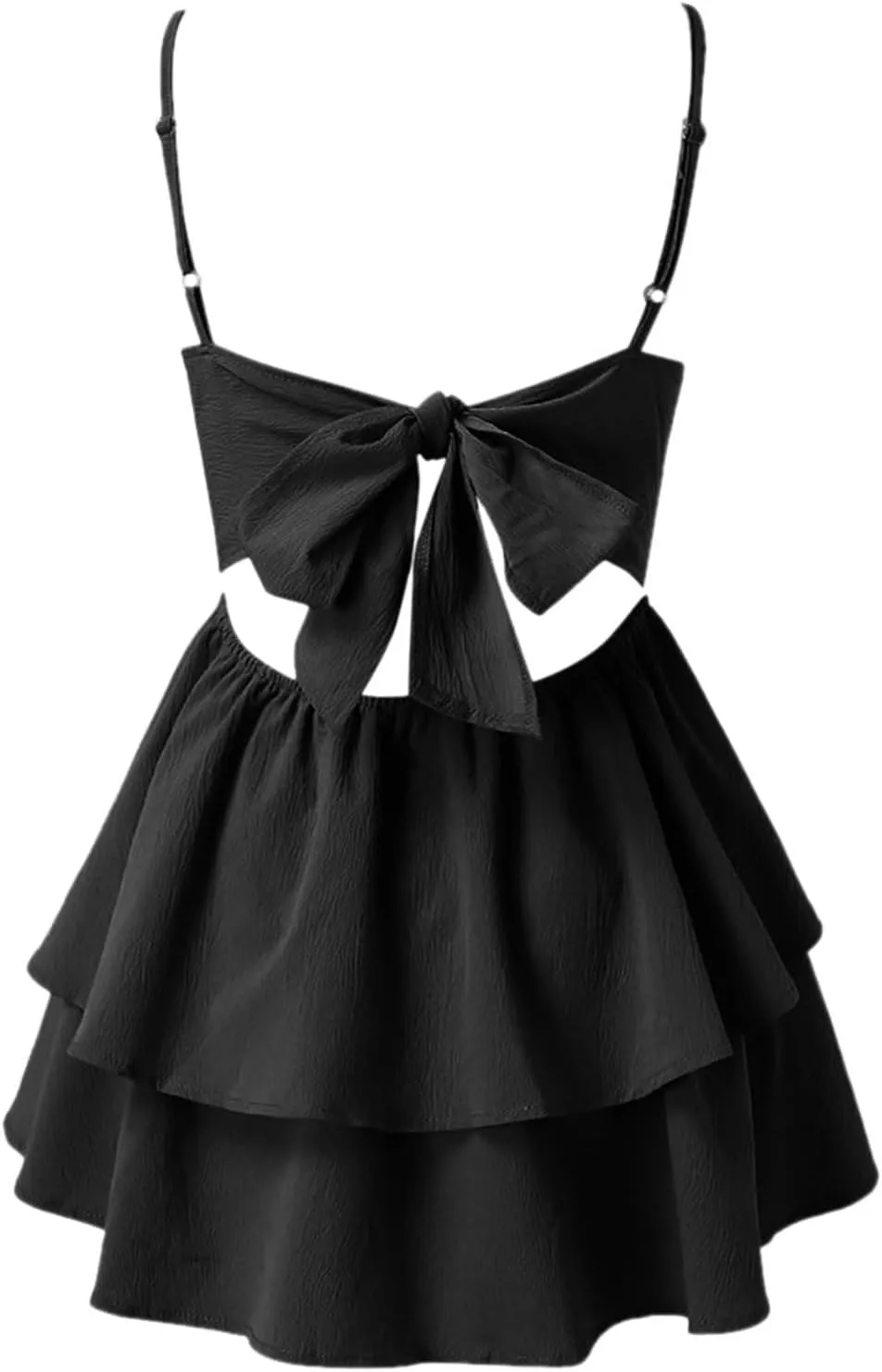 Womens Summer Dress Beach Casual Loose Tshirt Square Neck Strap Mini Dresses Back Bowknot Sun Dresses for Women