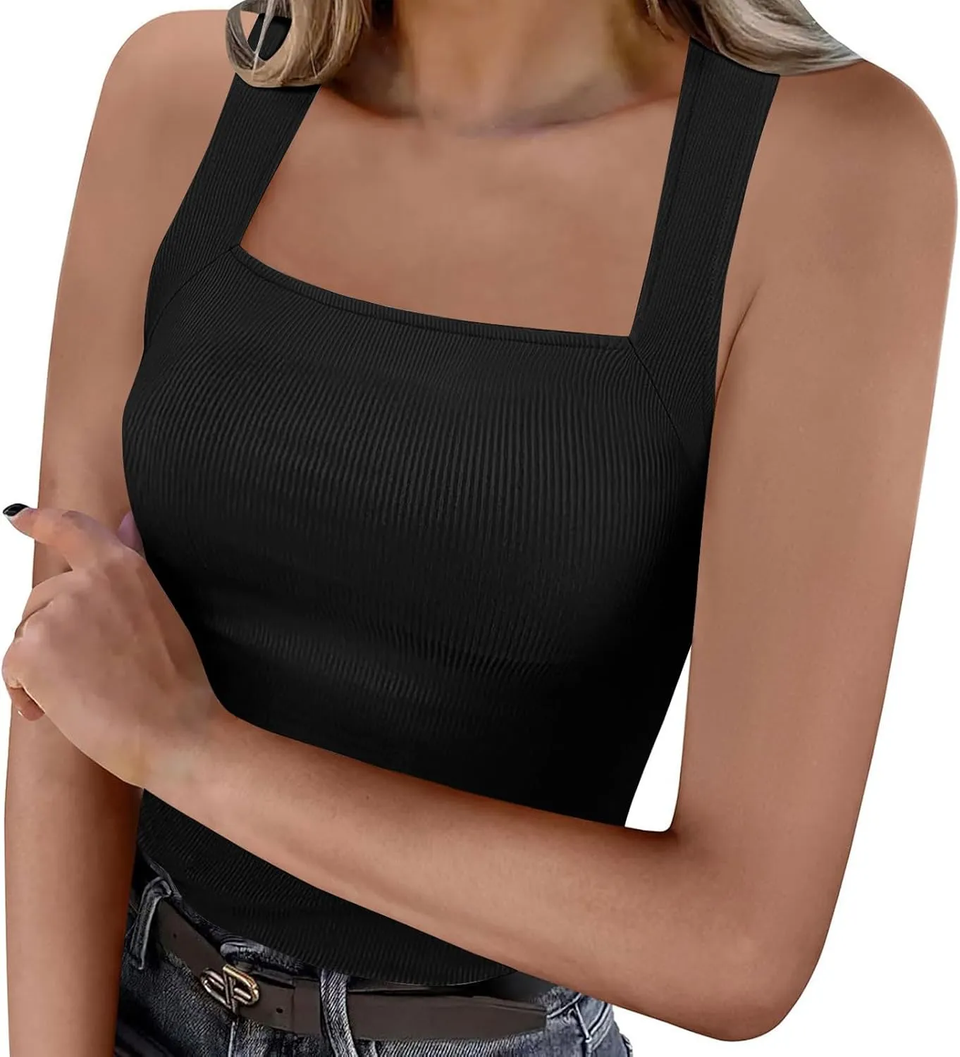 Women's Summer Knit Camis Square Neck Tank Tops Dressy Sleeveless 2025 Slip Fit Fashion Trendy T-Shirts