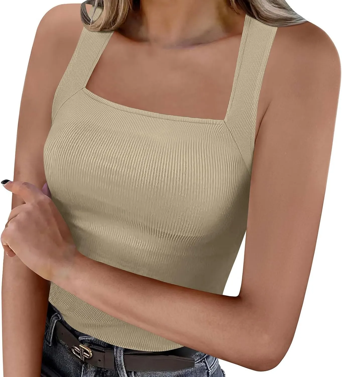 Women's Summer Knit Camis Square Neck Tank Tops Dressy Sleeveless 2025 Slip Fit Fashion Trendy T-Shirts