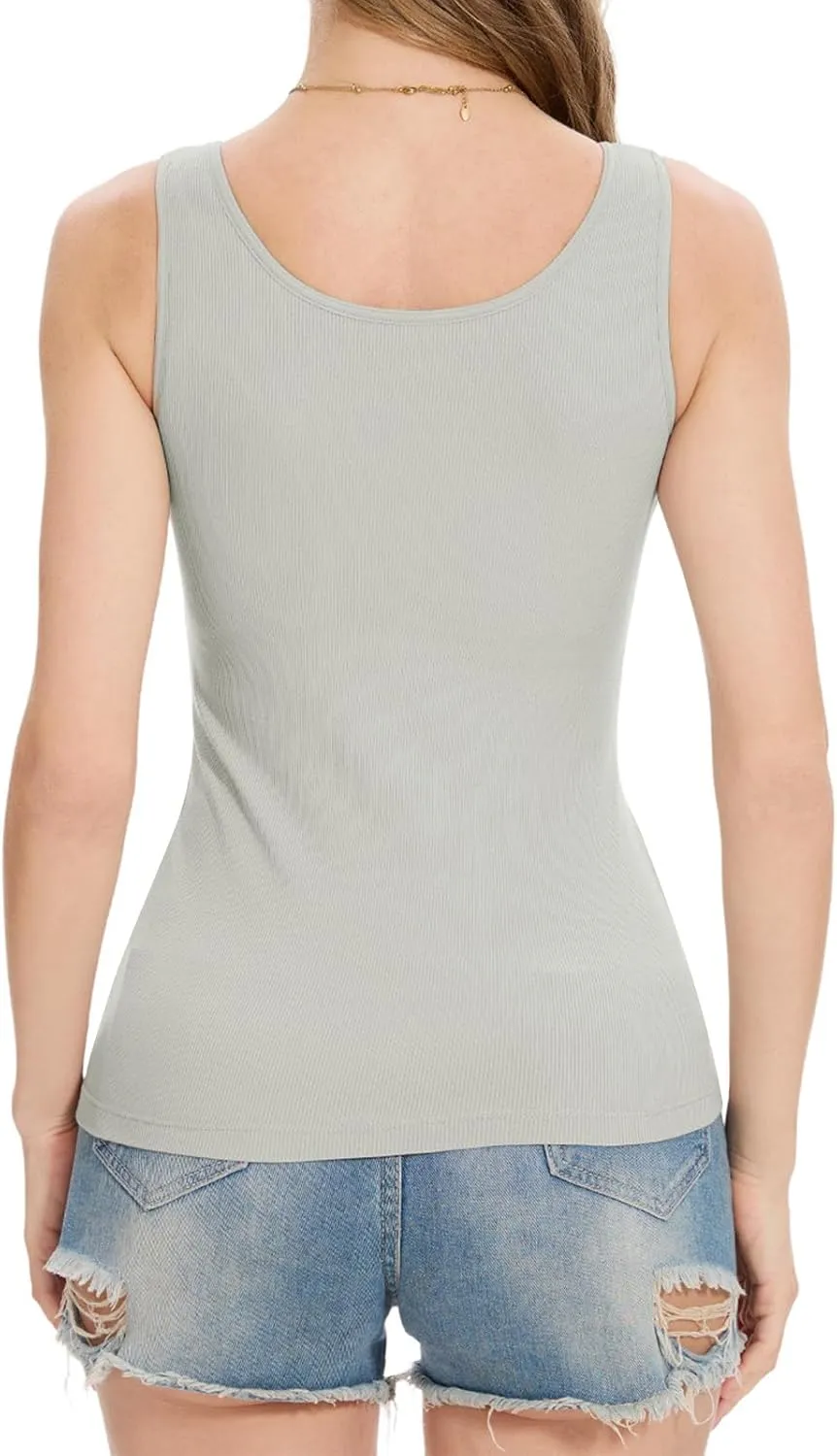 Womens Tank Tops Built-in Bra Ribbed Cami Tanks Lightweight Undershirt Tank Tops