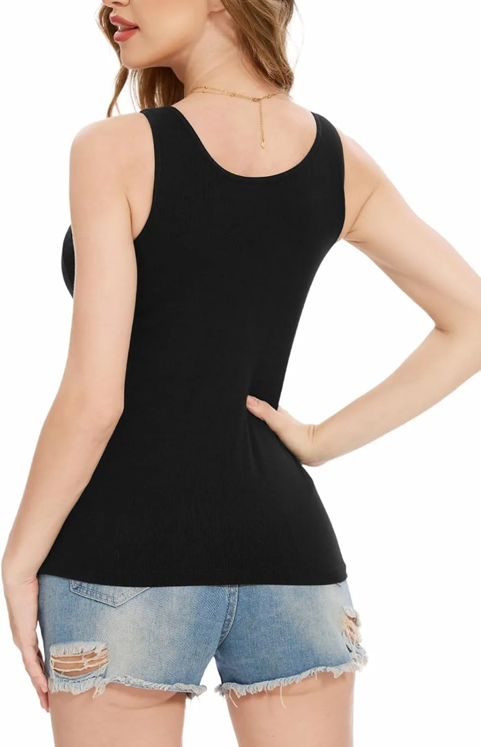 Womens Tank Tops Built-in Bra Ribbed Cami Tanks Lightweight Undershirt Tank Tops