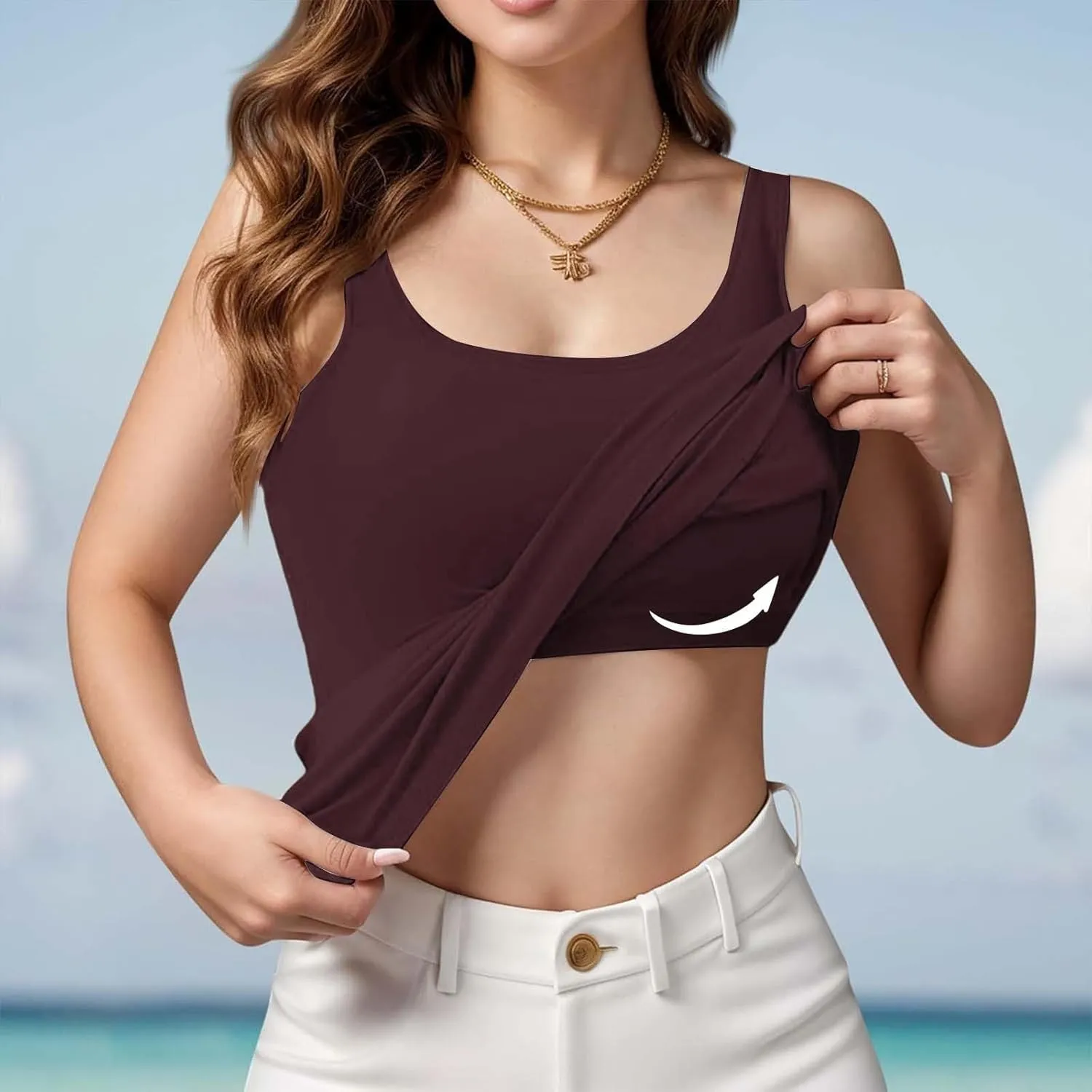 Women's Tank Tops with Built in Bras Scoop Neck Open Back Sports Racerback Vest Workout Sleeveless Padded Tanks