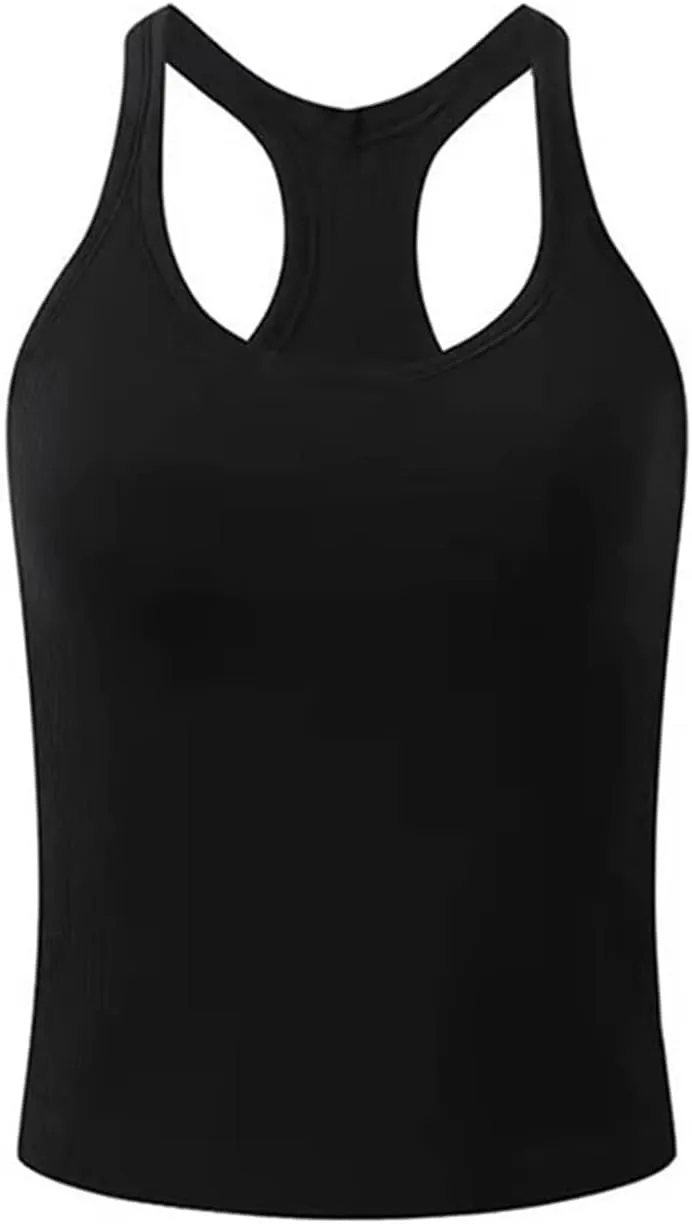 Women's Tank Tops with Built in Bras Scoop Neck Open Back Sports Racerback Vest Workout Sleeveless Padded Tanks