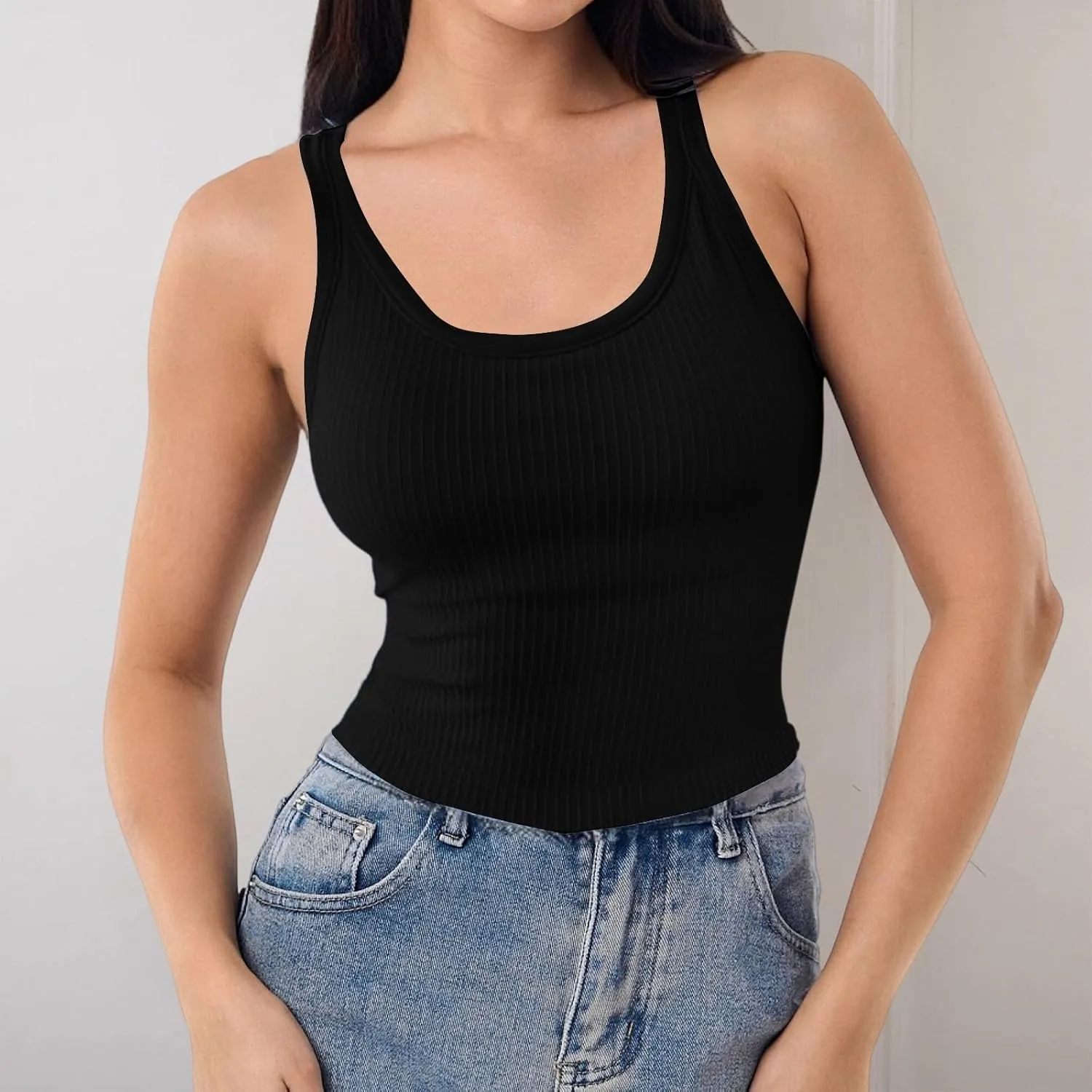 Women's Tank Tops with Built in Bras Scoop Neck Open Back Sports Racerback Vest Workout Sleeveless Padded Tanks