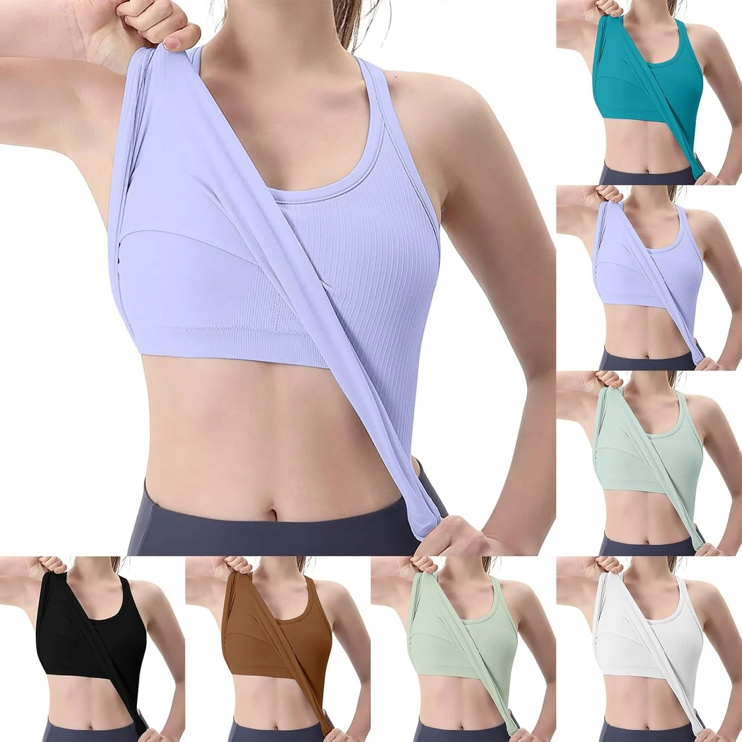 Women's Tank Tops with Built in Bras Scoop Neck Open Back Sports Racerback Vest Workout Sleeveless Padded Tanks
