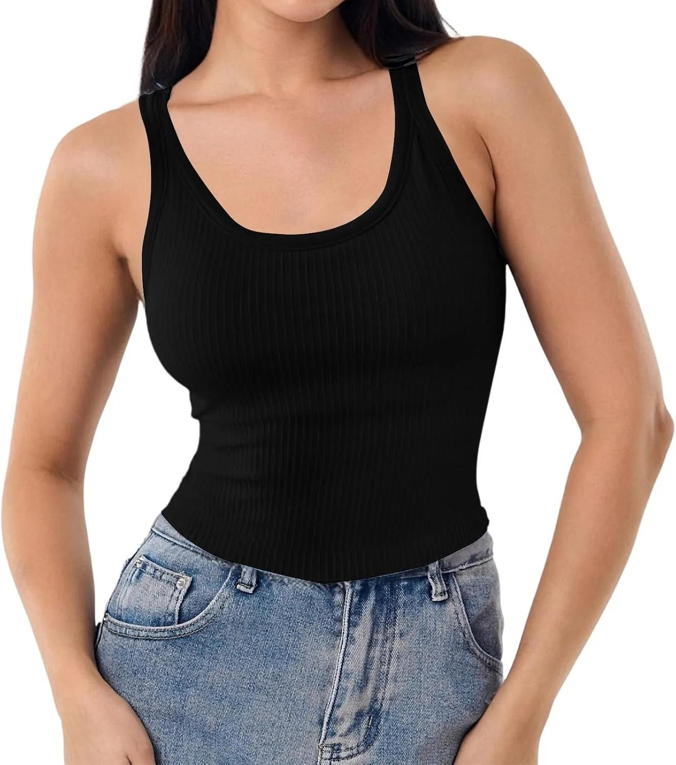 Women's Tank Tops with Built in Bras Scoop Neck Open Back Sports Racerback Vest Workout Sleeveless Padded Tanks