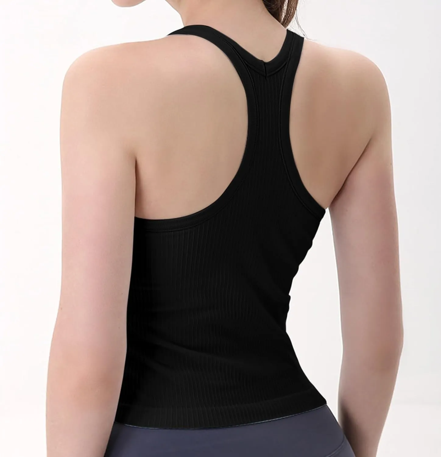 Women's Tank Tops with Built in Bras Scoop Neck Open Back Sports Racerback Vest Workout Sleeveless Padded Tanks