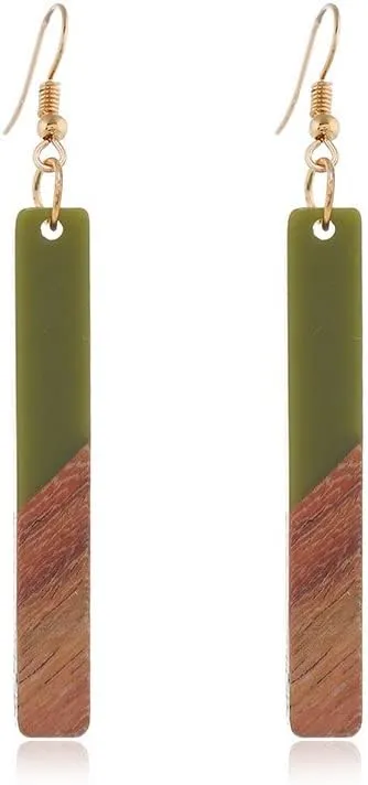 Wooden Resin Spliced Colorful Bar Dangle Earrings Two Tone Geometric Boho Earrings Women Dangling Statement Earrings