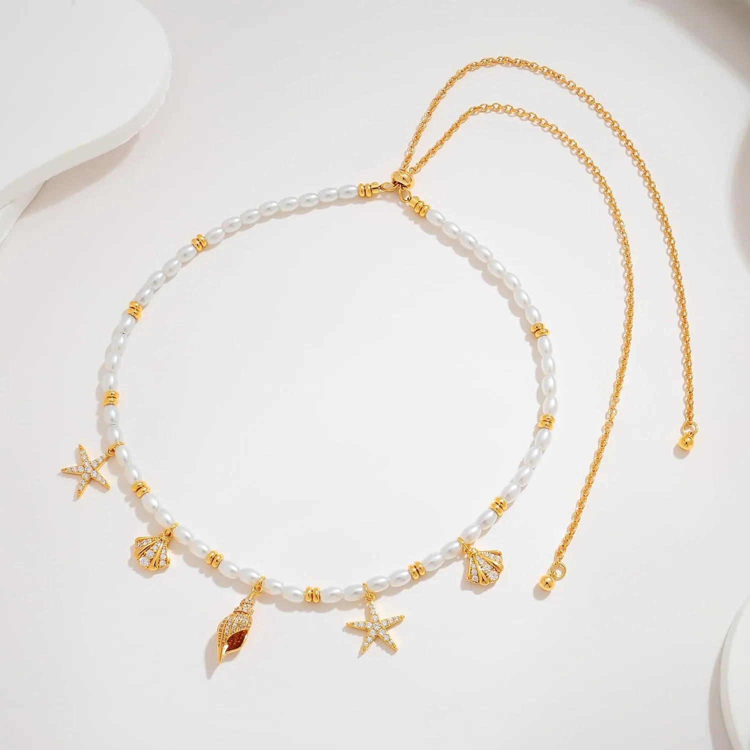 WOWORAMA Gold Sea Shell Necklace for Women Shell Starfish Pearl Charm Necklace Trendy Ocean Sea Pendant Choker Necklace Boho Summer Beach Necklace Jewelry