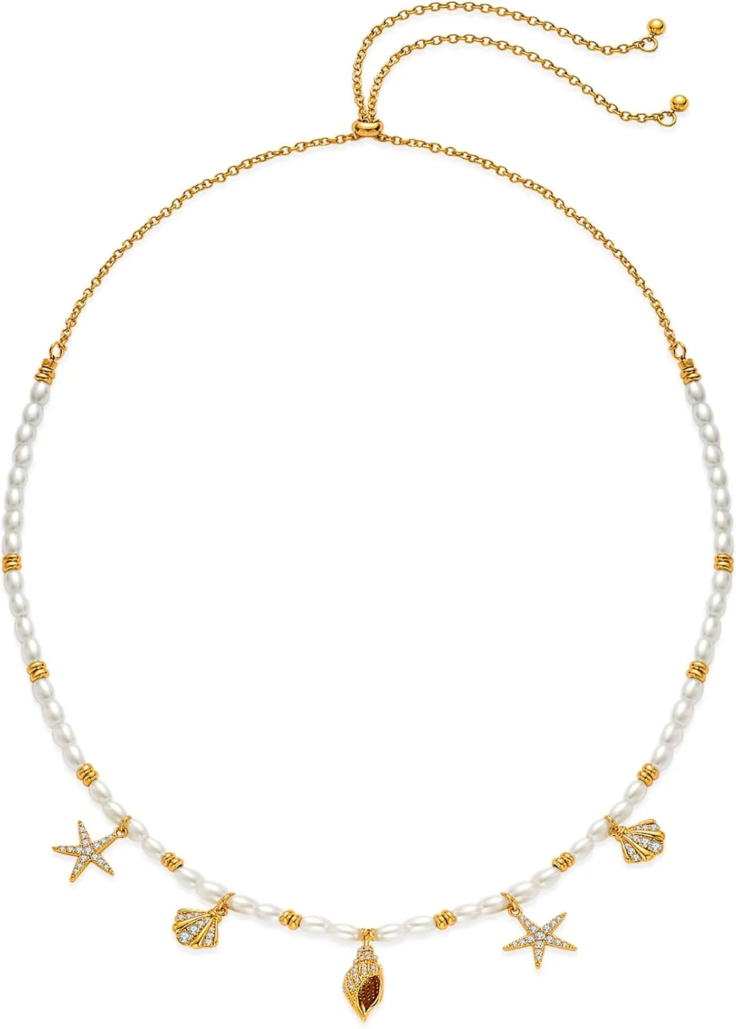 WOWORAMA Gold Sea Shell Necklace for Women Shell Starfish Pearl Charm Necklace Trendy Ocean Sea Pendant Choker Necklace Boho Summer Beach Necklace Jewelry