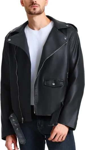 WULFUL Men's Leather Jackets, Faux Bomber Jacket for Men Motorcycle Lapel Asymmetric Zip-Up Slim Fit Biker Coat