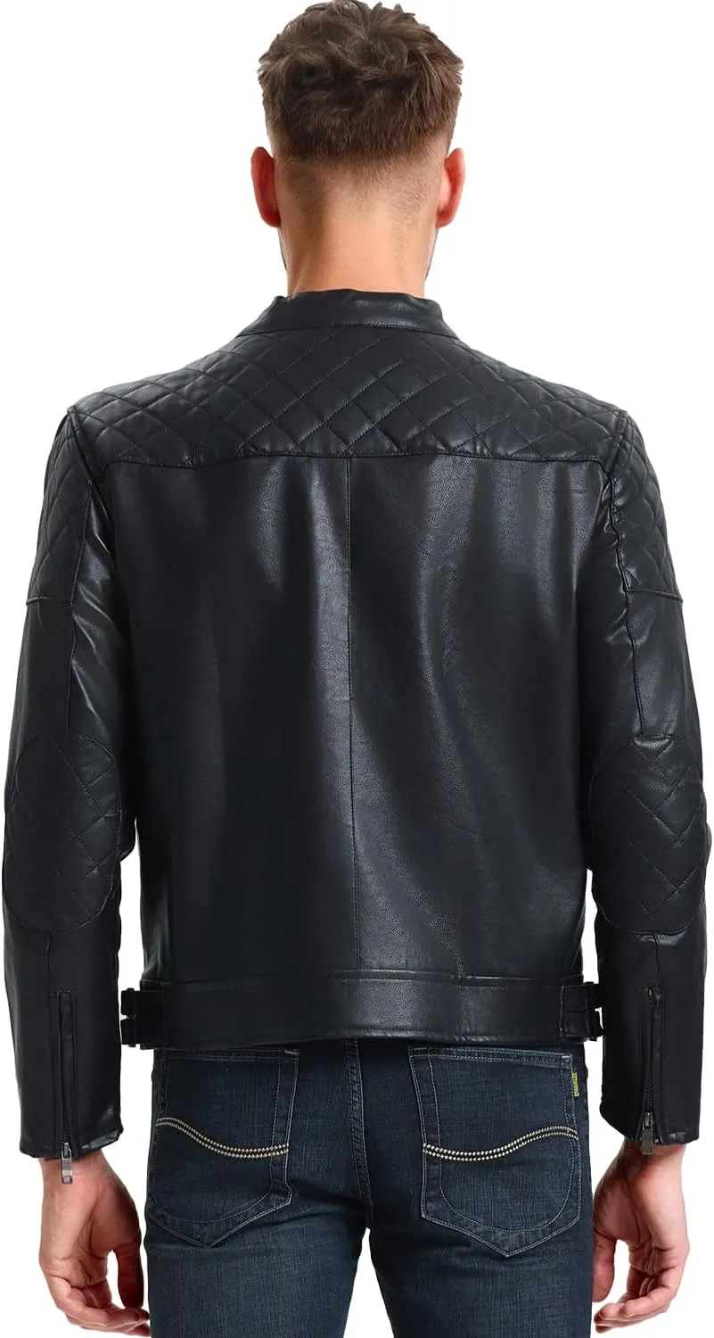 WULFUL Men's Leather Jackets, Faux Bomber Jacket for Men Motorcycle Lapel Asymmetric Zip-Up Slim Fit Biker Coat
