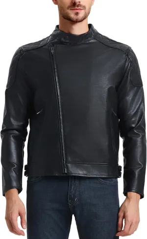 WULFUL Men's Leather Jackets, Faux Bomber Jacket for Men Motorcycle Lapel Asymmetric Zip-Up Slim Fit Biker Coat